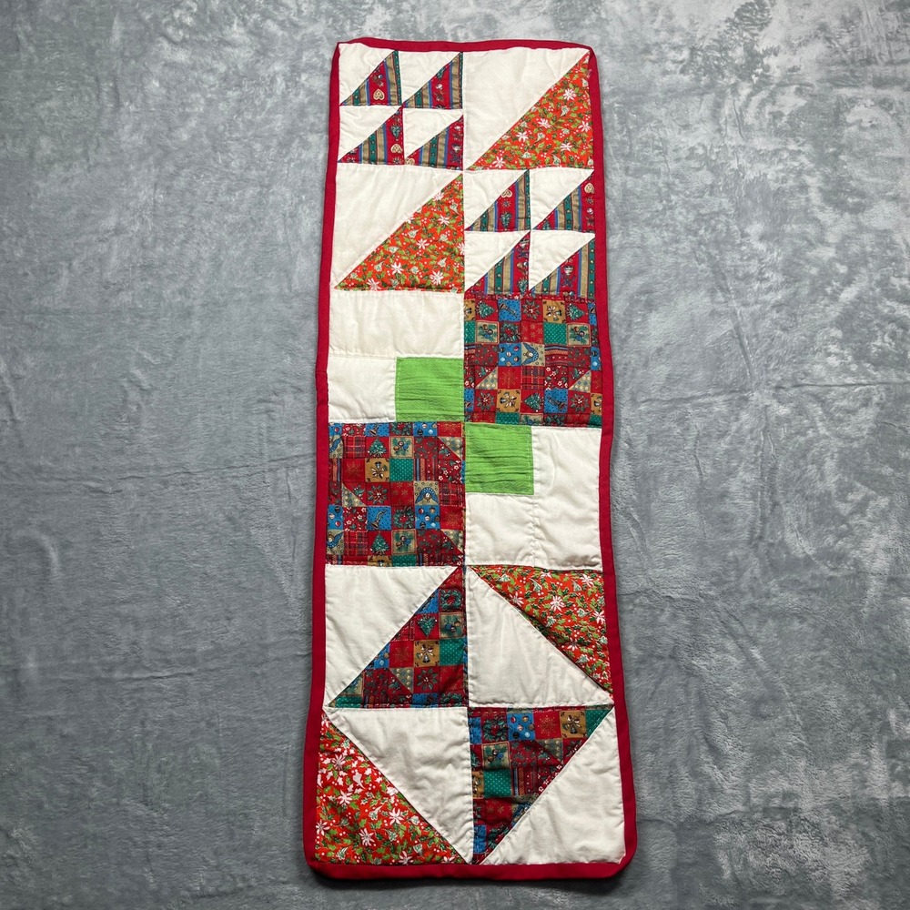 Handmade Christmas Table Runner 34x12 Multicolor Patchwork Quilted